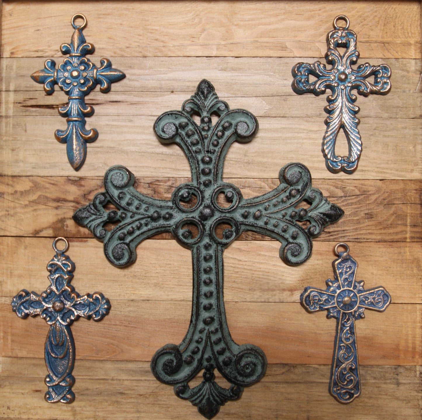 NEW HOPE Collection,5 Metal Wall Crosses,Country Decor,Wall Hanging,All Occasion Gifts,Spiritual Home Accents