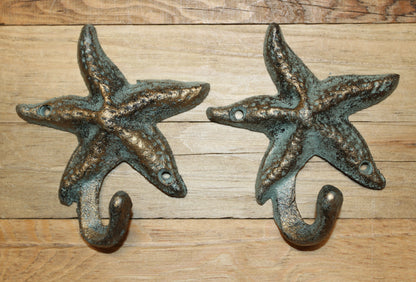 2-WALL HOOKS,Starfish,Beach Home Accents,Kitchen-Bath Decor,Hanging Storage,Free Ship,N-24