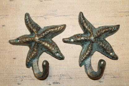 2-WALL HOOKS,Starfish,Beach Home Accents,Kitchen-Bath Decor,Hanging Storage,Free Ship,N-24