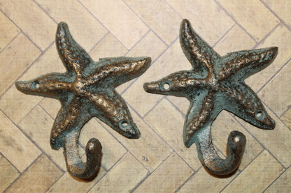 2-WALL HOOKS,Starfish,Beach Home Accents,Kitchen-Bath Decor,Hanging Storage,Free Ship,N-24