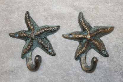 2-WALL HOOKS,Starfish,Beach Home Accents,Kitchen-Bath Decor,Hanging Storage,Free Ship,N-24