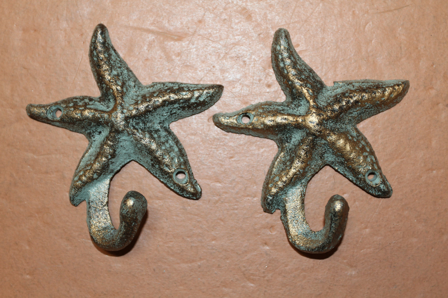 2-WALL HOOKS,Starfish,Beach Home Accents,Kitchen-Bath Decor,Hanging Storage,Free Ship,N-24