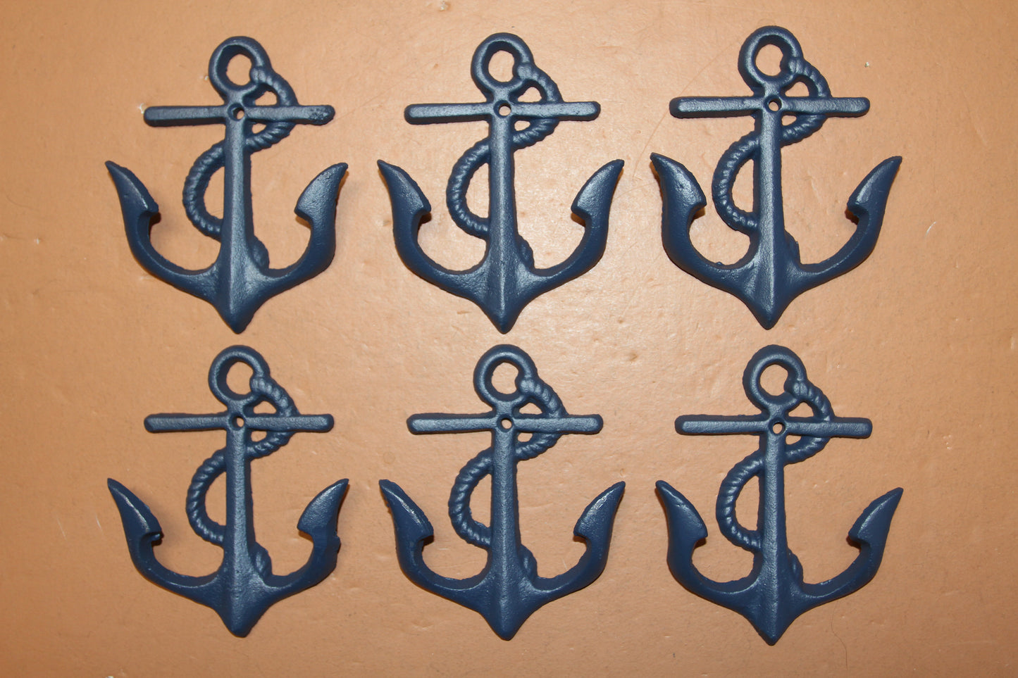 NAVY BLUE ANCHOR WALL HOOK, Double Hook, Coastal Decor, Hanging Storage, N-19NB