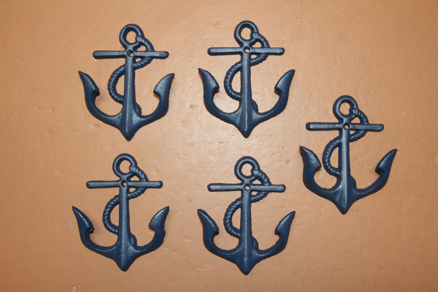 NAVY BLUE ANCHOR WALL HOOK, Double Hook, Coastal Decor, Hanging Storage, N-19NB