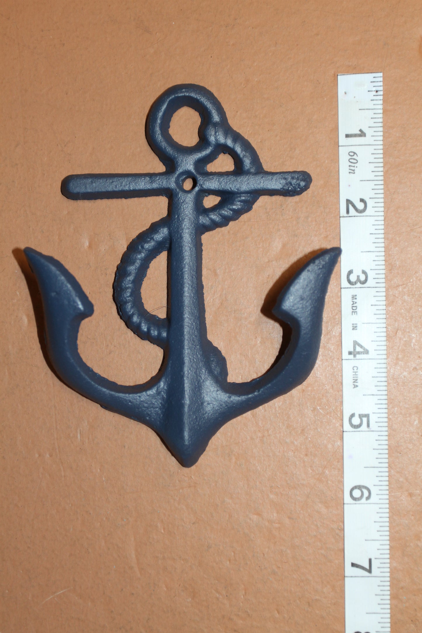 NAVY BLUE ANCHOR WALL HOOK, Double Hook, Coastal Decor, Hanging Storage, N-19NB