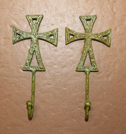 2-Moss Green CROSS WALL HOOKS,Hanging Storage,Religious Gifts,Church Decor,Free Ship, H-67B