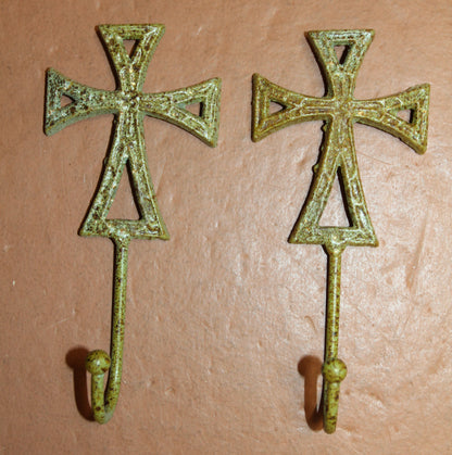 2-Moss Green CROSS WALL HOOKS,Hanging Storage,Religious Gifts,Church Decor,Free Ship, H-67B