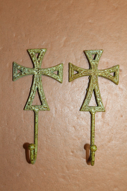 2-Moss Green CROSS WALL HOOKS,Hanging Storage,Religious Gifts,Church Decor,Free Ship, H-67B