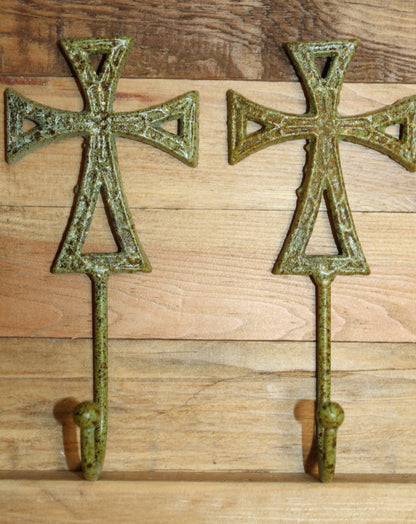 2-Moss Green CROSS WALL HOOKS,Hanging Storage,Religious Gifts,Church Decor,Free Ship, H-67B