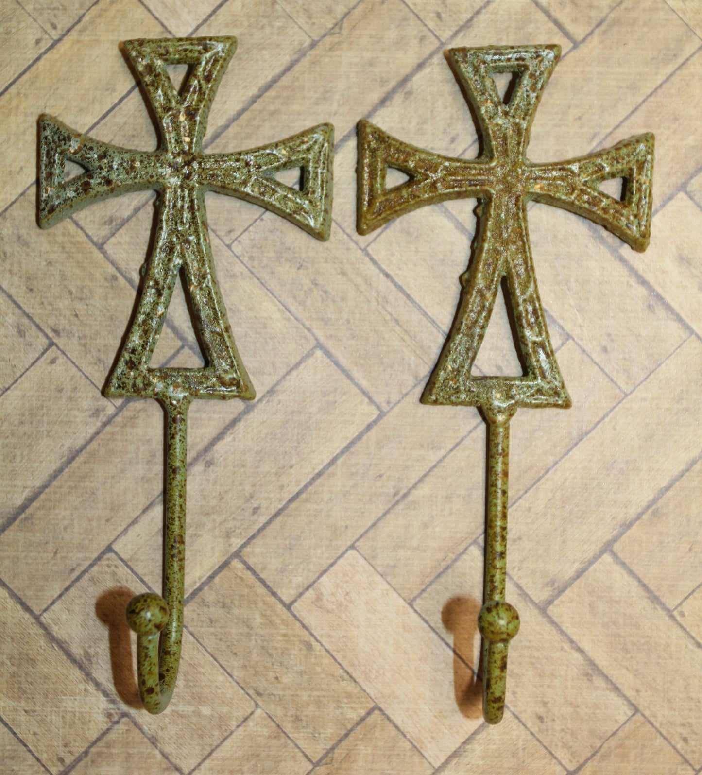 2-Moss Green CROSS WALL HOOKS,Hanging Storage,Religious Gifts,Church Decor,Free Ship, H-67B