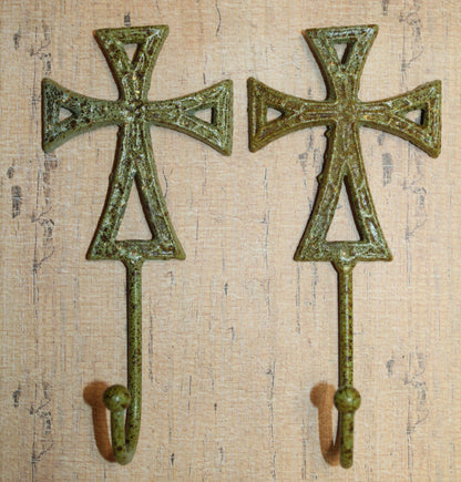 2-Moss Green CROSS WALL HOOKS,Hanging Storage,Religious Gifts,Church Decor,Free Ship, H-67B
