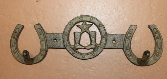 1-COUNTRY WESTERN Large Double Wall Hook,Bath-Kitchen Decor,All Occasion Gifts,Horseshoes,Cowboy Boots,W-66