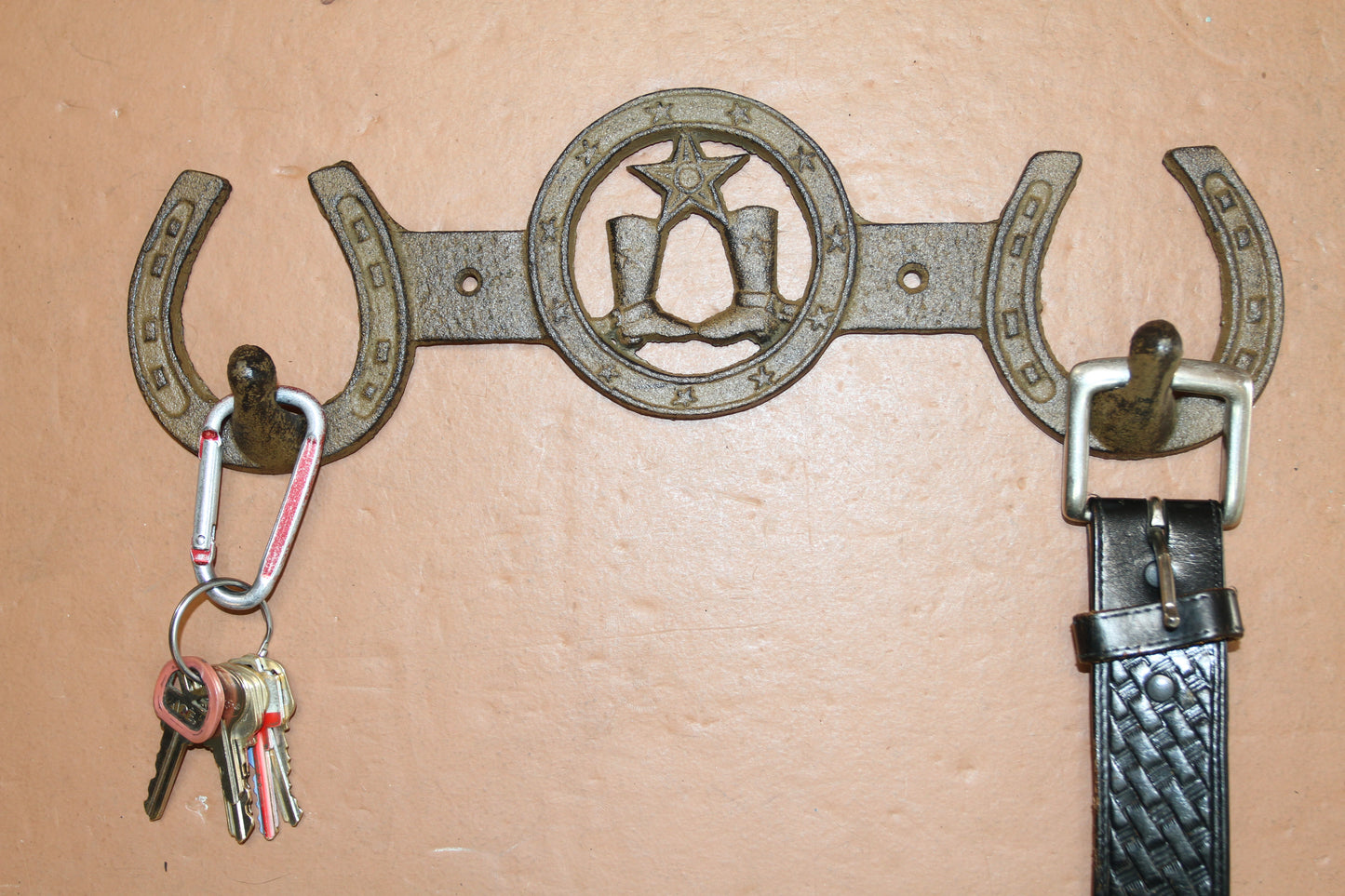 1-COUNTRY WESTERN Large Double Wall Hook,Bath-Kitchen Decor,All Occasion Gifts,Horseshoes,Cowboy Boots,W-66