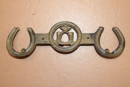 1-COUNTRY WESTERN Large Double Wall Hook,Bath-Kitchen Decor,All Occasion Gifts,Horseshoes,Cowboy Boots,W-66