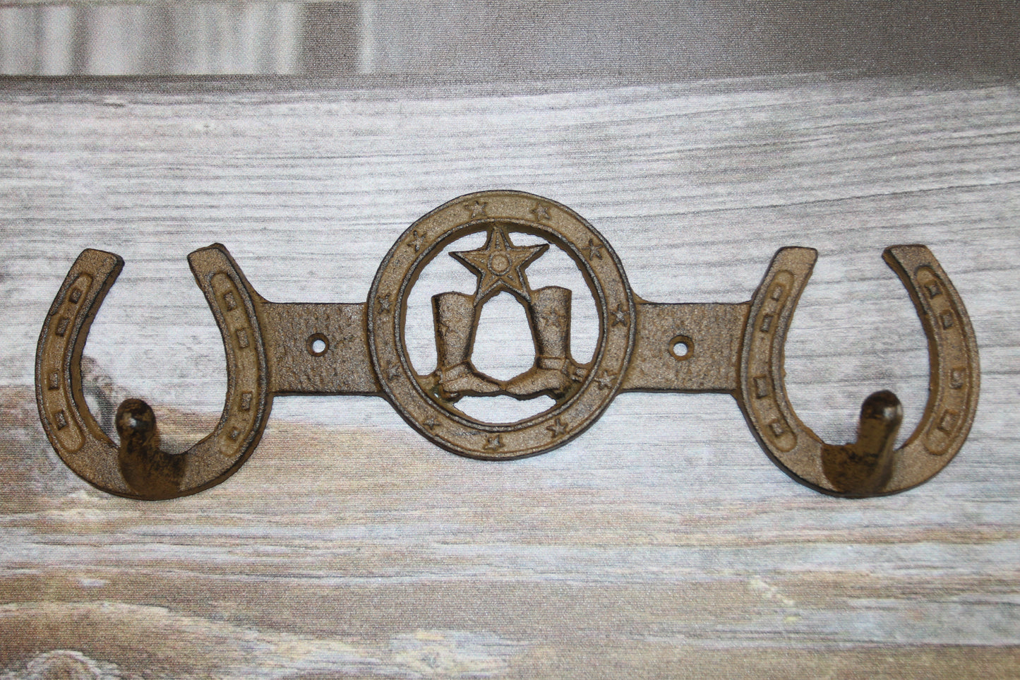 1-COUNTRY WESTERN Large Double Wall Hook,Bath-Kitchen Decor,All Occasion Gifts,Horseshoes,Cowboy Boots,W-66
