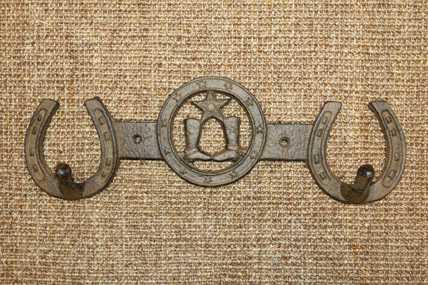 1-COUNTRY WESTERN Large Double Wall Hook,Bath-Kitchen Decor,All Occasion Gifts,Horseshoes,Cowboy Boots,W-66