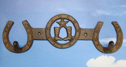 1-COUNTRY WESTERN Large Double Wall Hook,Bath-Kitchen Decor,All Occasion Gifts,Horseshoes,Cowboy Boots,W-66