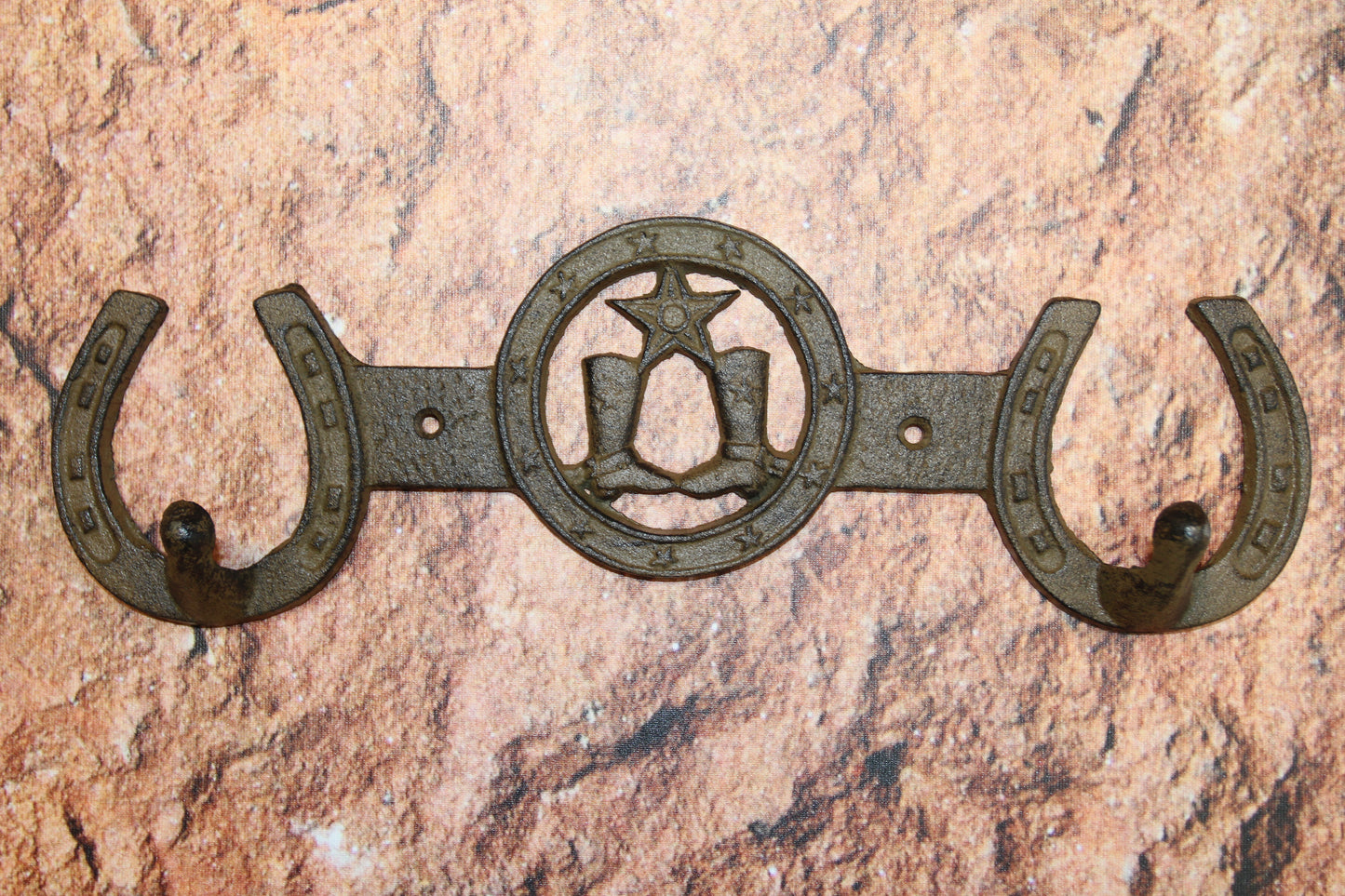 1-COUNTRY WESTERN Large Double Wall Hook,Bath-Kitchen Decor,All Occasion Gifts,Horseshoes,Cowboy Boots,W-66