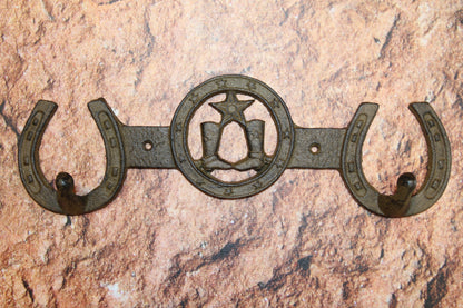 1-COUNTRY WESTERN Large Double Wall Hook,Bath-Kitchen Decor,All Occasion Gifts,Horseshoes,Cowboy Boots,W-66