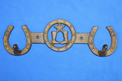 1-COUNTRY WESTERN Large Double Wall Hook,Bath-Kitchen Decor,All Occasion Gifts,Horseshoes,Cowboy Boots,W-66