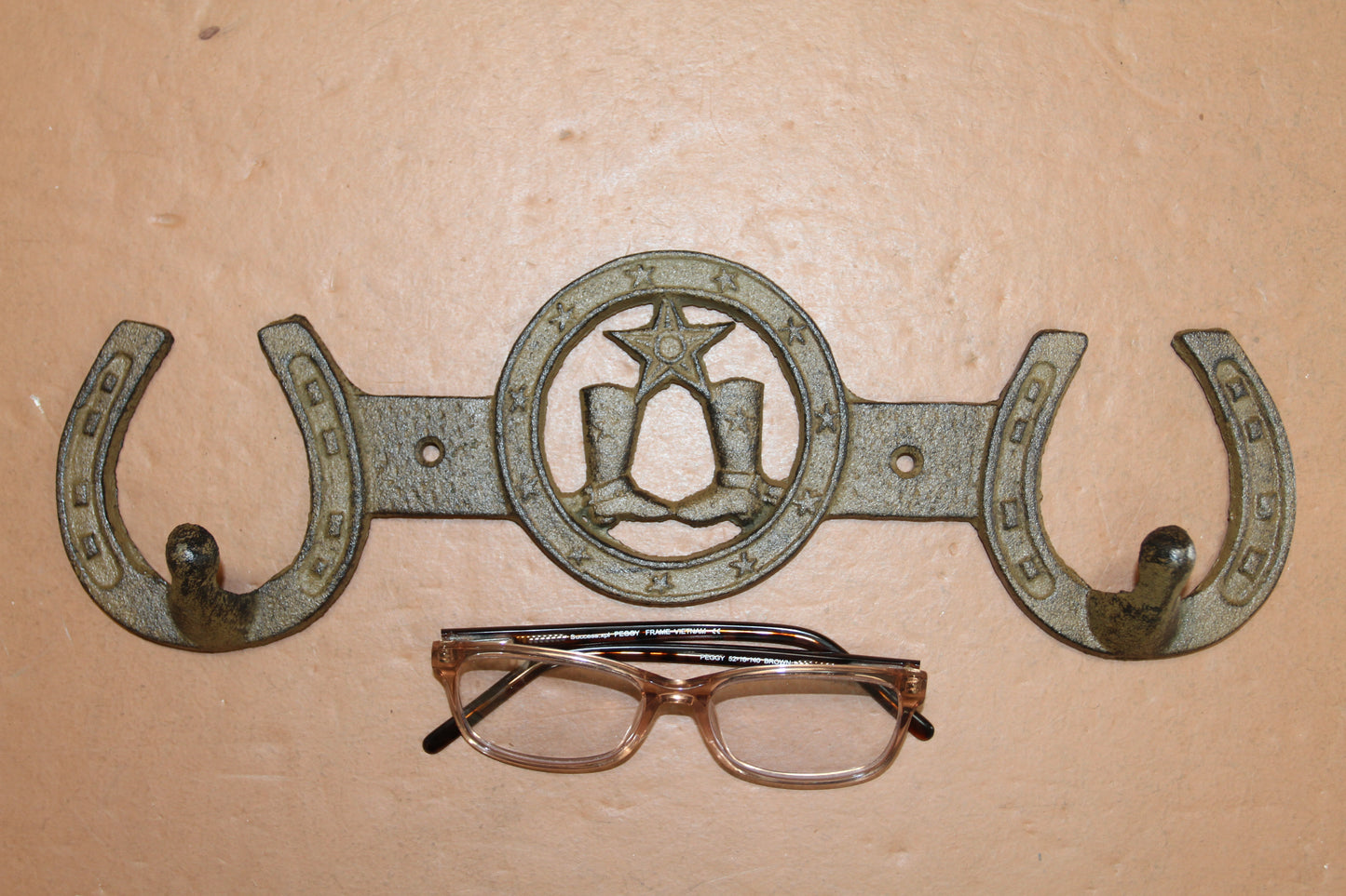 1-COUNTRY WESTERN Large Double Wall Hook,Bath-Kitchen Decor,All Occasion Gifts,Horseshoes,Cowboy Boots,W-66