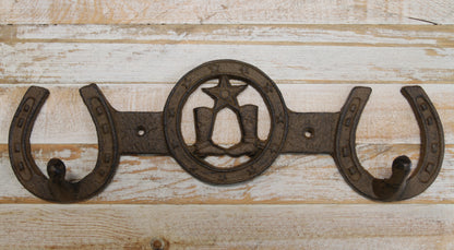 1-COUNTRY WESTERN Large Double Wall Hook,Bath-Kitchen Decor,All Occasion Gifts,Horseshoes,Cowboy Boots,W-66