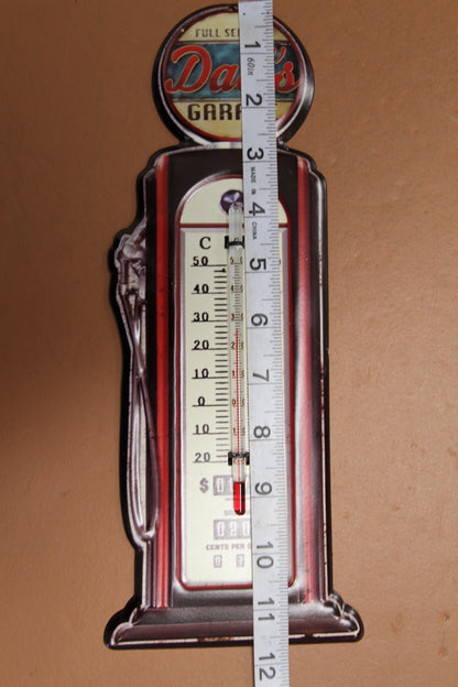 Dad's Garage, Indoor And Outdoor Thermometer, Replica Of A Vintage Wall Hanging, Gas Pump, Old Fashion Graphics, All Occasion Gifts Gift, DG-016T
