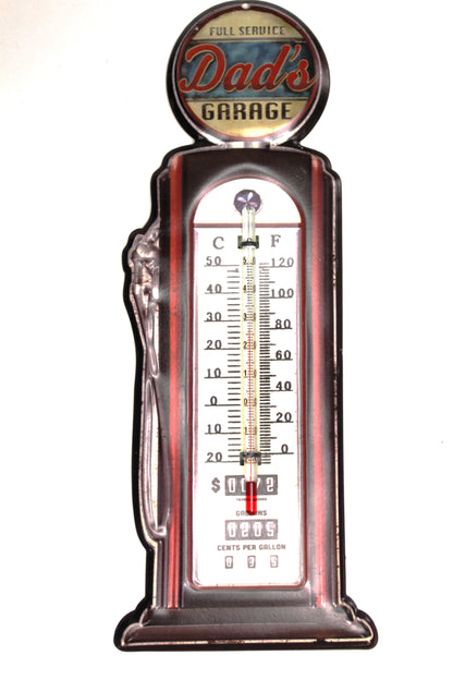 Dad's Garage, Indoor And Outdoor Thermometer, Replica Of A Vintage Wall Hanging, Gas Pump, Old Fashion Graphics, All Occasion Gifts Gift, DG-016T