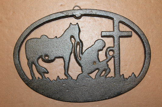 1-Large PRAYING COWBOY,Church Decor,Wall Hanging,Ranch Style,Gifts,Religious and Spiritual Accents, W-16B