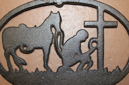 1-Large PRAYING COWBOY,Church Decor,Wall Hanging,Ranch Style,Gifts,Religious and Spiritual Accents, W-16B