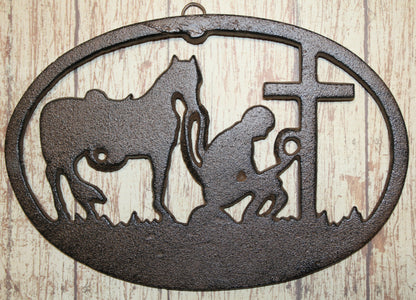 1-Large PRAYING COWBOY,Church Decor,Wall Hanging,Ranch Style,Gifts,Religious and Spiritual Accents, W-16B