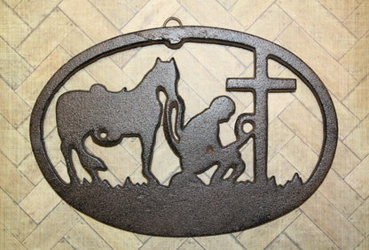 1-Large PRAYING COWBOY,Church Decor,Wall Hanging,Ranch Style,Gifts,Religious and Spiritual Accents, W-16B