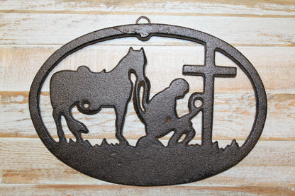 1-Large PRAYING COWBOY,Church Decor,Wall Hanging,Ranch Style,Gifts,Religious and Spiritual Accents, W-16B