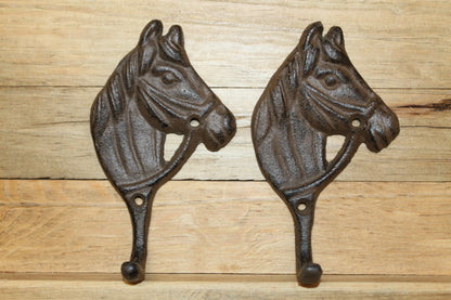 2-HORSE HEAD Wall Hooks, Ranch Style Home Decor, Country Western Accents, Cowboys, Rodeo, W-18