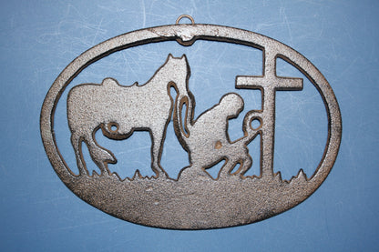 1-Large PRAYING COWBOY,Church Decor,Wall Hanging,Ranch Style,Gifts,Religious and Spiritual Accents, W-16B
