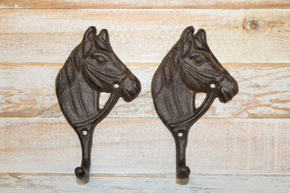 2-HORSE HEAD Wall Hooks, Ranch Style Home Decor, Country Western Accents, Cowboys, Rodeo, W-18