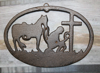 1-Large PRAYING COWBOY,Church Decor,Wall Hanging,Ranch Style,Gifts,Religious and Spiritual Accents, W-16B