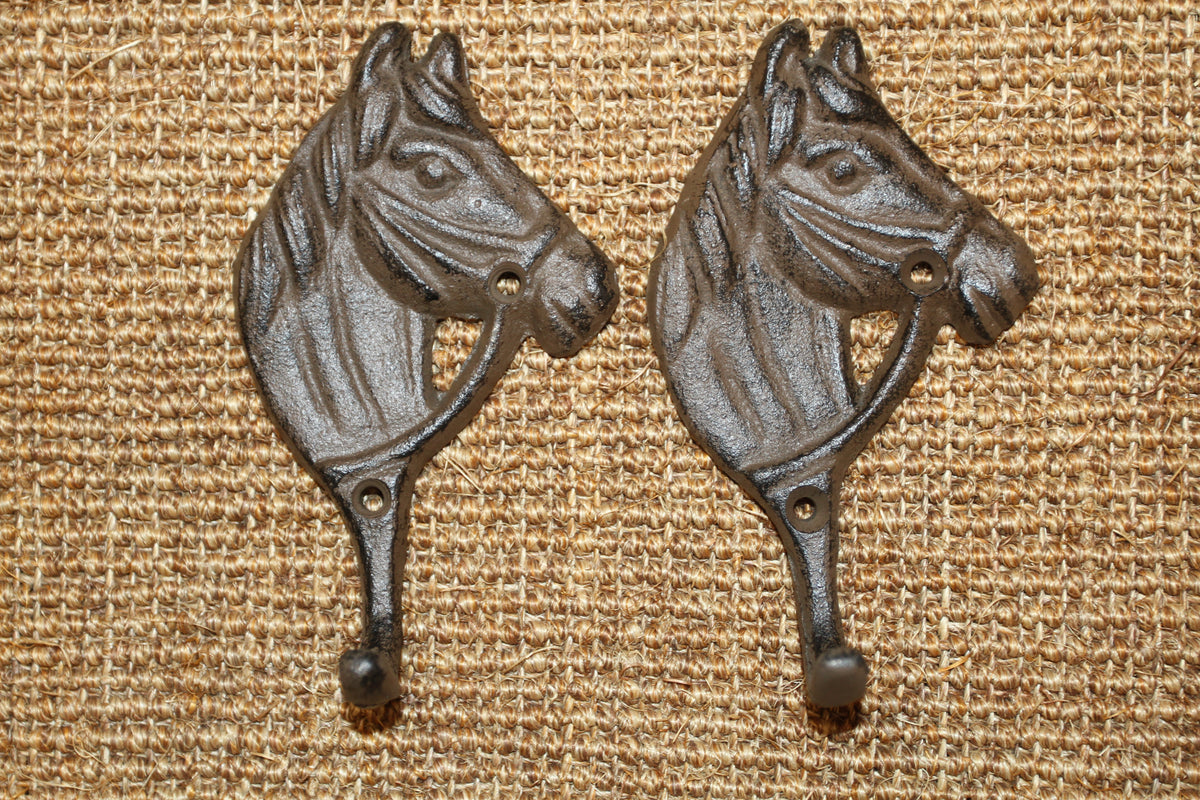 2-HORSE HEAD Wall Hooks, Ranch Style Home Decor, Country Western Accents, Cowboys, Rodeo, W-18