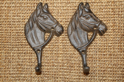 2-HORSE HEAD Wall Hooks, Ranch Style Home Decor, Country Western Accents, Cowboys, Rodeo, W-18