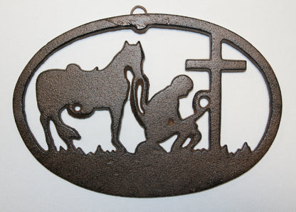 1-Large PRAYING COWBOY,Church Decor,Wall Hanging,Ranch Style,Gifts,Religious and Spiritual Accents, W-16B