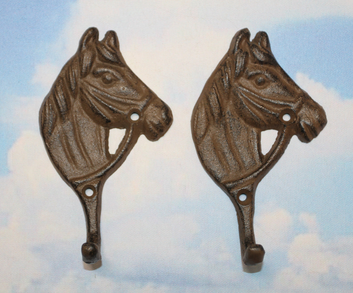 2-HORSE HEAD Wall Hooks, Ranch Style Home Decor, Country Western Accents, Cowboys, Rodeo, W-18