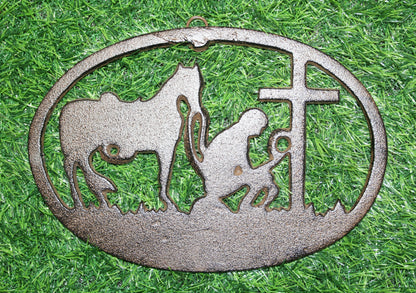 1-Large PRAYING COWBOY,Church Decor,Wall Hanging,Ranch Style,Gifts,Religious and Spiritual Accents, W-16B
