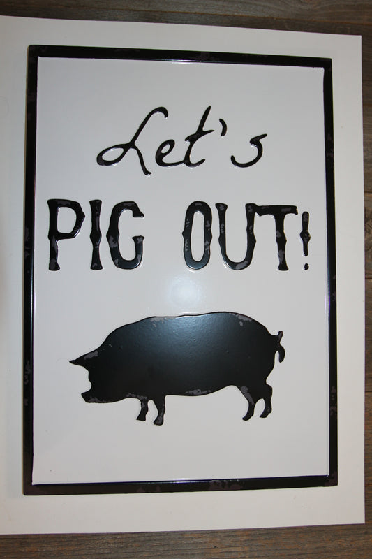 LET'S PIG OUT Enamel Sign,Restaurant Decor,Outdoor Kitchen Decor,Pig Farm Decor, PO-013T