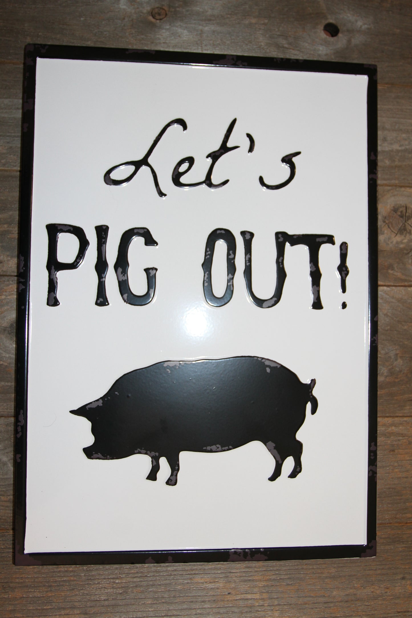 LET'S PIG OUT Enamel Sign,Restaurant Decor,Outdoor Kitchen Decor,Pig Farm Decor, PO-013T