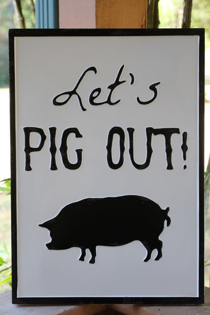 LET'S PIG OUT Enamel Sign,Restaurant Decor,Outdoor Kitchen Decor,Pig Farm Decor, PO-013T