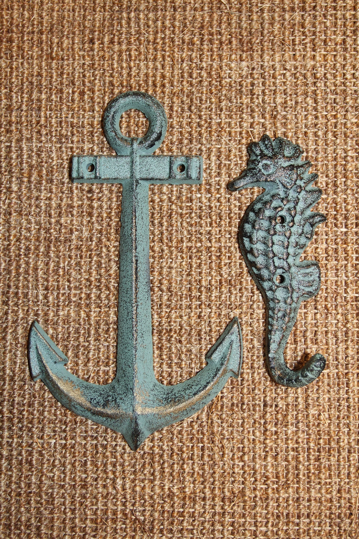2-SHORE SURF Collection,Anchor Plaque,Seashorse Hook,Beach Decor,Gifts,Harbor Style,N-25,42