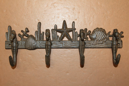 1-Large SEAHORSE WALL HOOK,4 Generous Hanging Hooks,Coastal Style Home Decor,Ocean Life, H-31