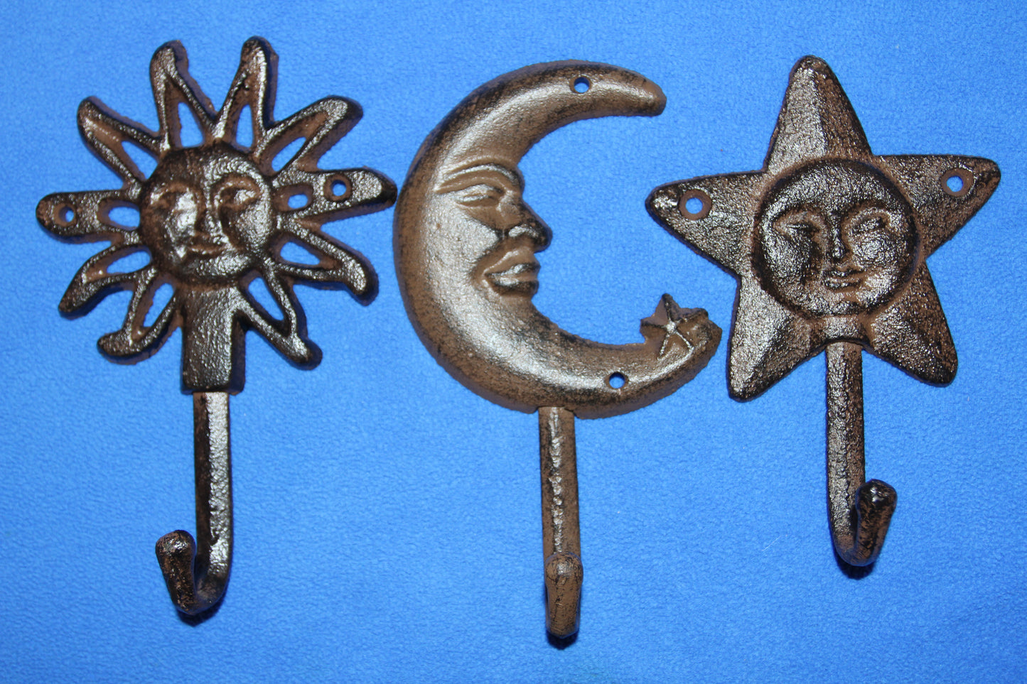Celestial Decor, 3pc Wall Hook Collection,SUN MOON STARS,Country Decor,Hanging Storage, Gifts, Free Ship, H-16,27B,82B
