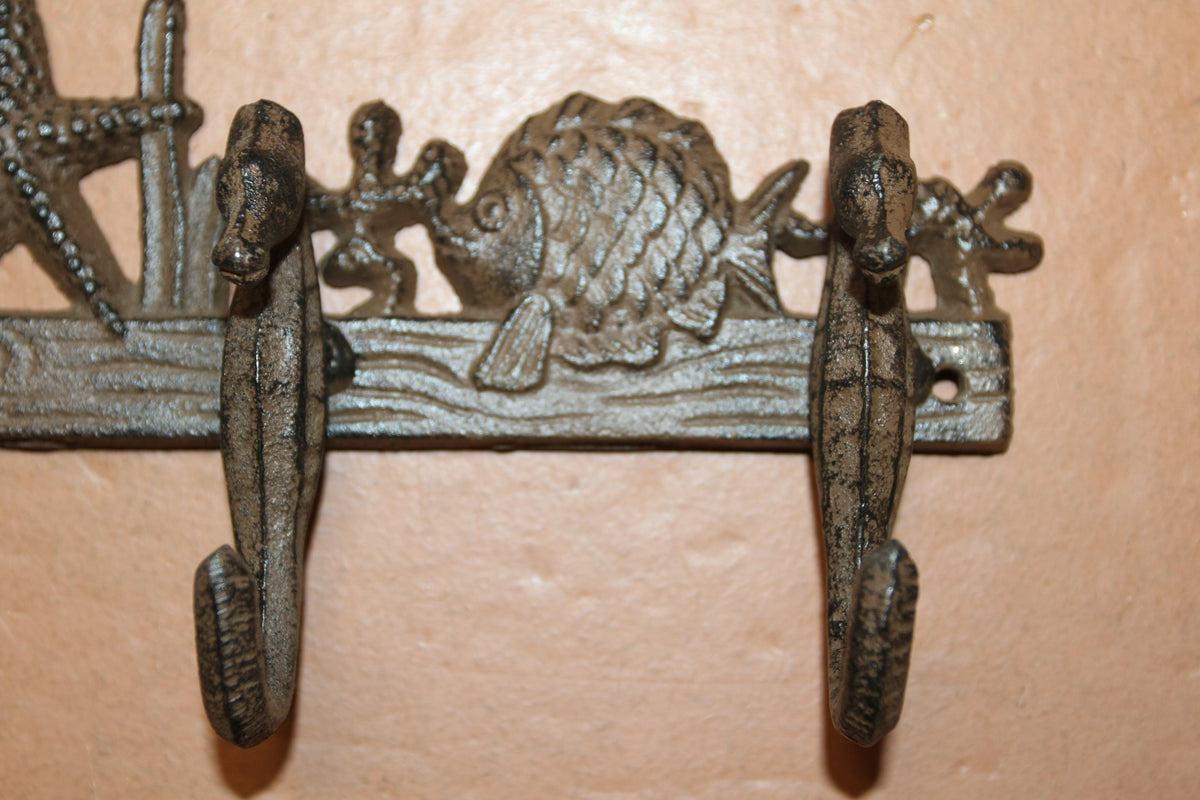 1-Large SEAHORSE WALL HOOK,4 Generous Hanging Hooks,Coastal Style Home Decor,Ocean Life, H-31