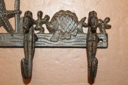 1-Large SEAHORSE WALL HOOK,4 Generous Hanging Hooks,Coastal Style Home Decor,Ocean Life, H-31